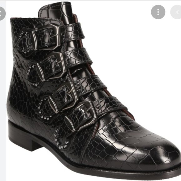 Black Leather Buckle Studded Moto Biker Ankle boots - Picture 16 of 16